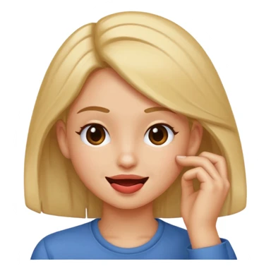Create an emoji that's biting lip but looking like the smirk emoji but with a hand like it's putting hair behind their ear  sticker