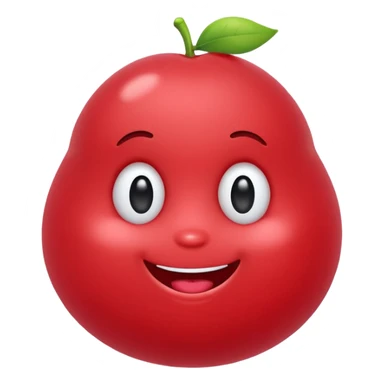 Cute round emoji mascot, shaped like a soft blob or jellybean, with two expressive eyes and a happy or clever smile. Entire body is colored in a warm cherry red (#e84a5f style), with no outline. Minimal facial features. Simple, friendly, and modern emoji-style character. Clean white background. sticker