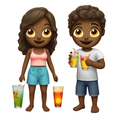 Boy and girl at the beach with sunset and drinks sticker