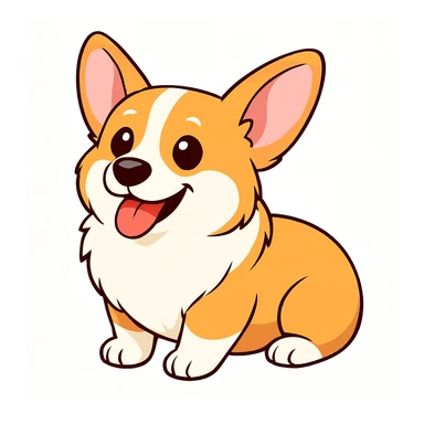 изобразить моего корги, сохранив внешность и телосложение в позе и эмоции как на первом референсе sticker