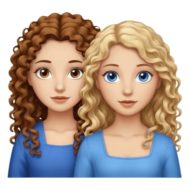 sisters, one has brown eyes, long curly brown hair, the other one has blond hair and blue eyes sticker