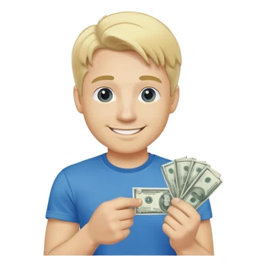 Man with blonde hair and blue t shirt in love with money  sticker