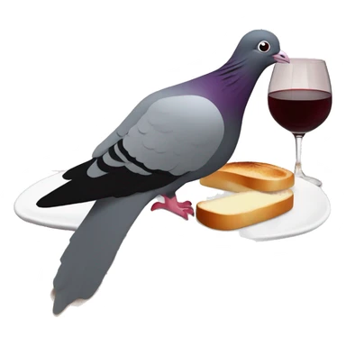 Pigeon with a PSG football club haa red wine glass and lying on a ham and butter baguette sandwich sticker