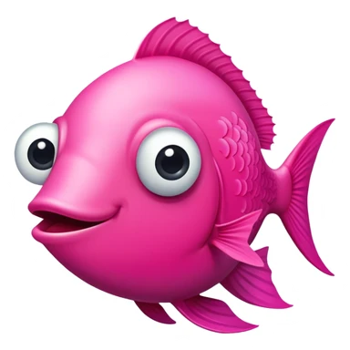 extremely derpy bright pink fish in perfect side profile facing right, but with both googly eyes comically visible and looking at viewer, stupid expression, flat 2D side view, very silly and goofy sticker