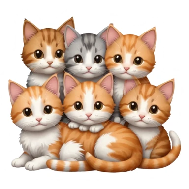 6 tiny kittens cuddling together all various different natural colours including grey and white, ginger and white, calico, grey, and brown tabby and white sticker