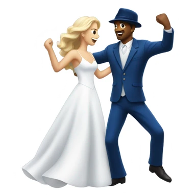 Puerto rican beard short hair with blue hat and navy blue suit first dance with blond long hair girl with white  wedding dress  sticker