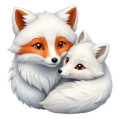 A couple, orange fox cuddling an arctic white fox sticker
