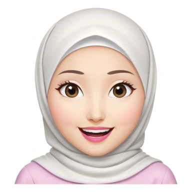 Asian white woman hijab, her hijab color are white, her face is small oval, her face is firm, her lips are pink, her eyes are shining, her face looks happy and excited, her eyes are also smiling, her outfit color are white sticker
