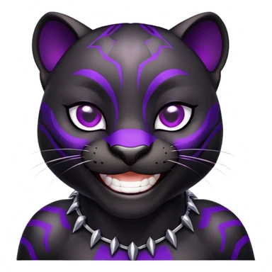 sleek black panther with bright purple eyes, laughing face sticker
