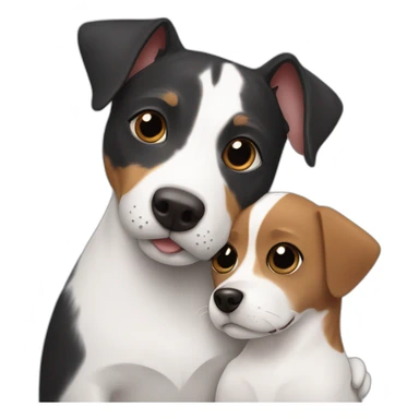 Black mackerel cat hugging brown Jack Russell dog sticker
