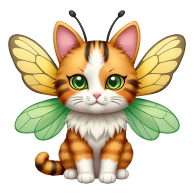 Calico Cat fluffy doll face full body with bee wings antennae green eyes sticker