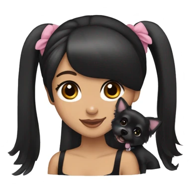 ariana grande with black hair holding a japanese spitz sticker