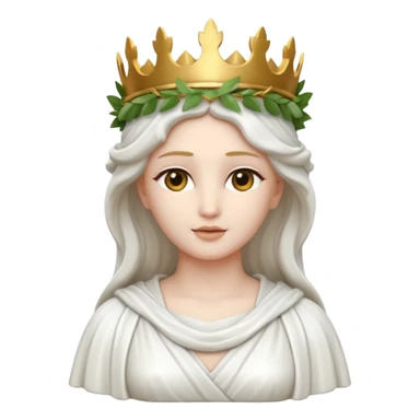 Roman goddess sculpture, marble texture, elegant, divine, wearing a laurel crown, flowing robes, serene expression, emoji style sticker