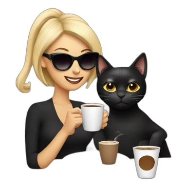 black cat with blonde woman drinking coffee and wearing sunglasses sticker