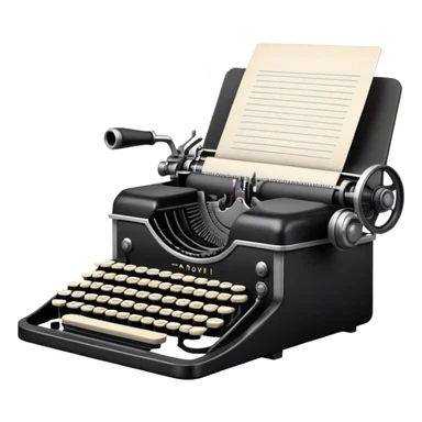 Create an emoji representing screenwriting. The design should feature an open script with visible dialogue and action lines, symbolizing the writing of a screenplay. Include a classic typewriter or a modern writing device, such as a laptop, to signify the process of creating a script. Add a cinema camera next to the script to emphasize the cinematic aspect of screenwriting. Use a professional color palette with black, white, and subtle metallic tones. Do not include any emojis or smiley faces. Make the background transparent. sticker