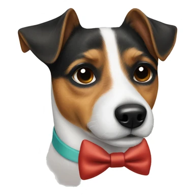 Jack Russell dog wearing a bow tie sticker