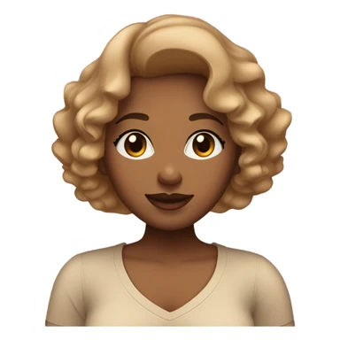 tan skin woman with chubby cheeks and straight slightly wavy hair, two toned lips, not so big eyes and curly eyelashes, wearing a v-neck short sleeves, broad shoulders, has a dark feminine energy sticker