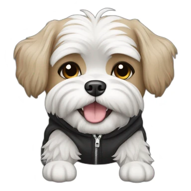 Happy Shitz tzu dog wearing a black hoodie sticker