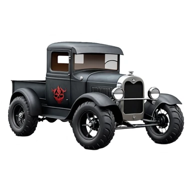 1:10 off-road pot-smoking rusting Basher style 1927 blackened tarnished hotrod rat rod streamlined anime vampire ghostly Dodge zombie infected extended-cab rc bulging pickup (extra wide low-profile pin tires chrome wheels with fenders) sticker