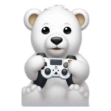 an adorable cute white bear holding a ps5 controller sticker