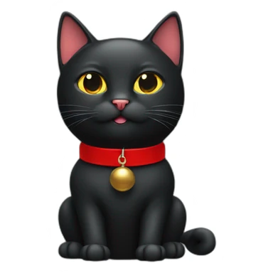 black cat with a red collar with a bell sticker