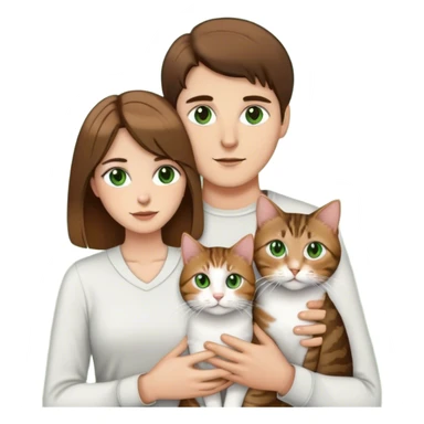 white couple with brown hair, man has short hair and brown eyes. woman has long hair and green eyes .they’re holding a tabby cat  sticker