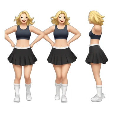 full-body-caucasian-curvy-beauty-jumping-short-black-skirt-back-and-front-views-strong-wind-white-knickers-long-white-socks sticker