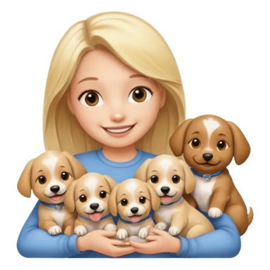 Blonde girl with many puppies sticker