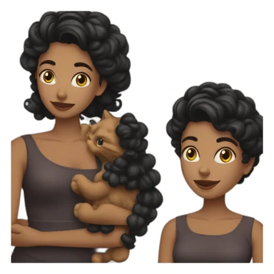 Mujer morena con pelo rizado con un gato negro sticker