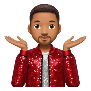 Will Smith with dark brown hair, red sequin outfit sticker