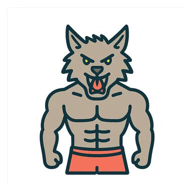 Make the werewolf body builder less muscular, with more lean muscles, and have him wearing shorts. sticker