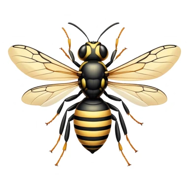 Beautiful and Majestic Wasp Portrait Emoji, Head and body rendered in serene repose with a gentle, confident smile, showcasing a refined, streamlined form with delicately patterned stripes and softly closed, focused eyes, Simplified yet exquisitely endearing features, highly detailed, glowing with a soft, drowsy radiance, high shine, relaxed and utterly noble, stylized with an air of regal insect elegance, soft glowing outline, capturing the essence of a beautiful and majestic wasp that embodies the refined power of nature! sticker