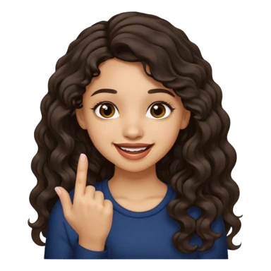 a light skin girl w black slight brown really tall wavy hair biting one fingering and smiling (in a flirty way) with big brown pretty eyes sticker