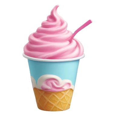 Pink frozen yogurt swirled in a light blue cup sticker