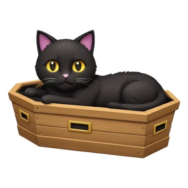 cartoonish cat in a coffin, emoji style sticker