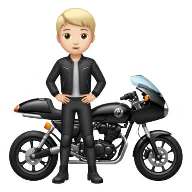 A boy stand with Motorbike sticker