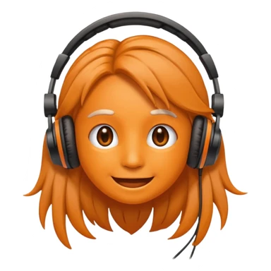 Orange happy face emoji with a couple of hair,headphones,and antennas. sticker