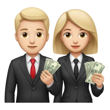 Una pareja (chico y chica de 28 años) vestidos con traje profesional y con dinero sticker