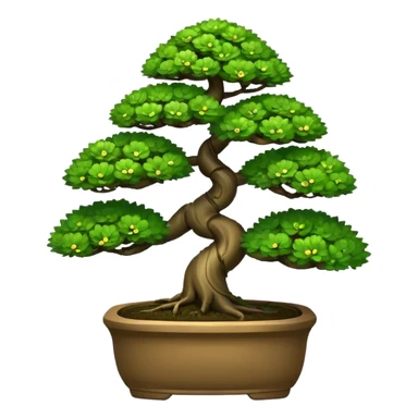 bonsai tree with a happy face emoji style sticker