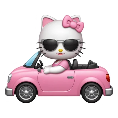 Hello kitty driving in a roofless car sticker