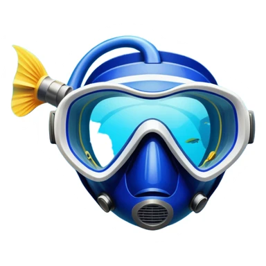 An icon featuring a close-up of a diving mask, snorkel, and fins floating on the surface of vibrant blue water. In the background, coral reefs and tropical fish create a lively underwater scene. Transparent background highlights the beauty and adventure of the diving experience. sticker