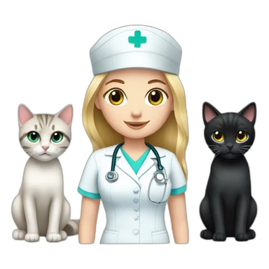 Nurse Blond white girl with 2 cats  one dark grey and one black sticker