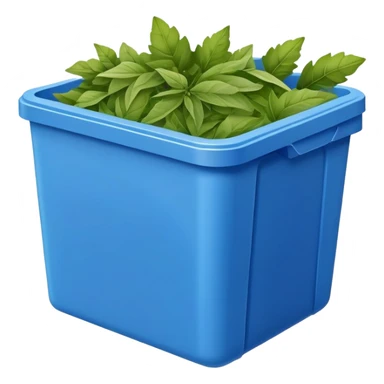 Blue plastic container with green dried herbal leaves which are clumped together

 sticker