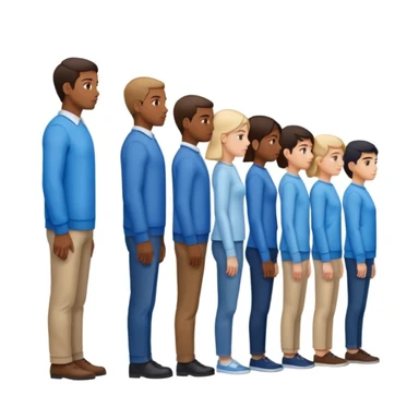 A line of people standing in profile, one behind the other, blue background sticker