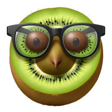 Un kiwi con gafas sujetando un durum sticker
