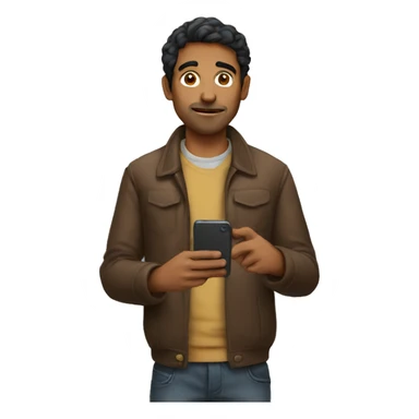 brown man holding phone curious sticker