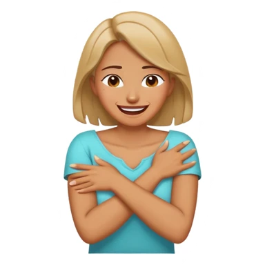 A woman having her arms crossed hands around neck and laughing/cryong sticker