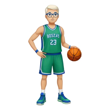 Full Body large white male basketball player wearing glasses wearing blue green uniform sticker