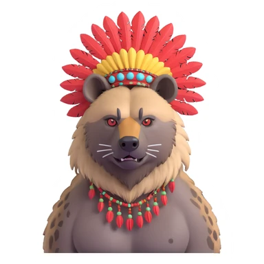 A native strong buff hyena with war bonnet posing  sticker