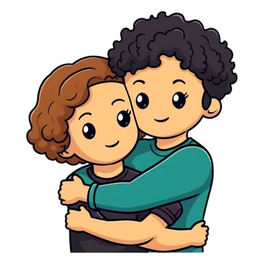 girl with long light brown hair and pale skin hugging a boy with short black curly hair and tanned skin sticker